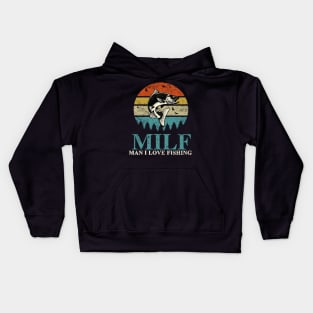 MILF-Man I Love Fishing Retro Vintage Sunset Funny Fishing Distressed Design Kids Hoodie